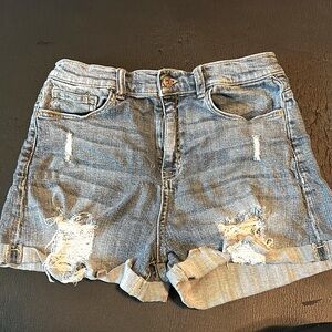 Sneak Peek high rise distressed denim shorts, L